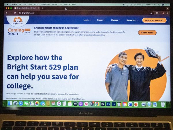 A laptop sits open with the Bright Start website shown on screen. The Illinois 529 Rollover plan allows for leftover money in college savings accounts to be rolled over into a Roth IRA. (Tim Dodge | Northern Star)