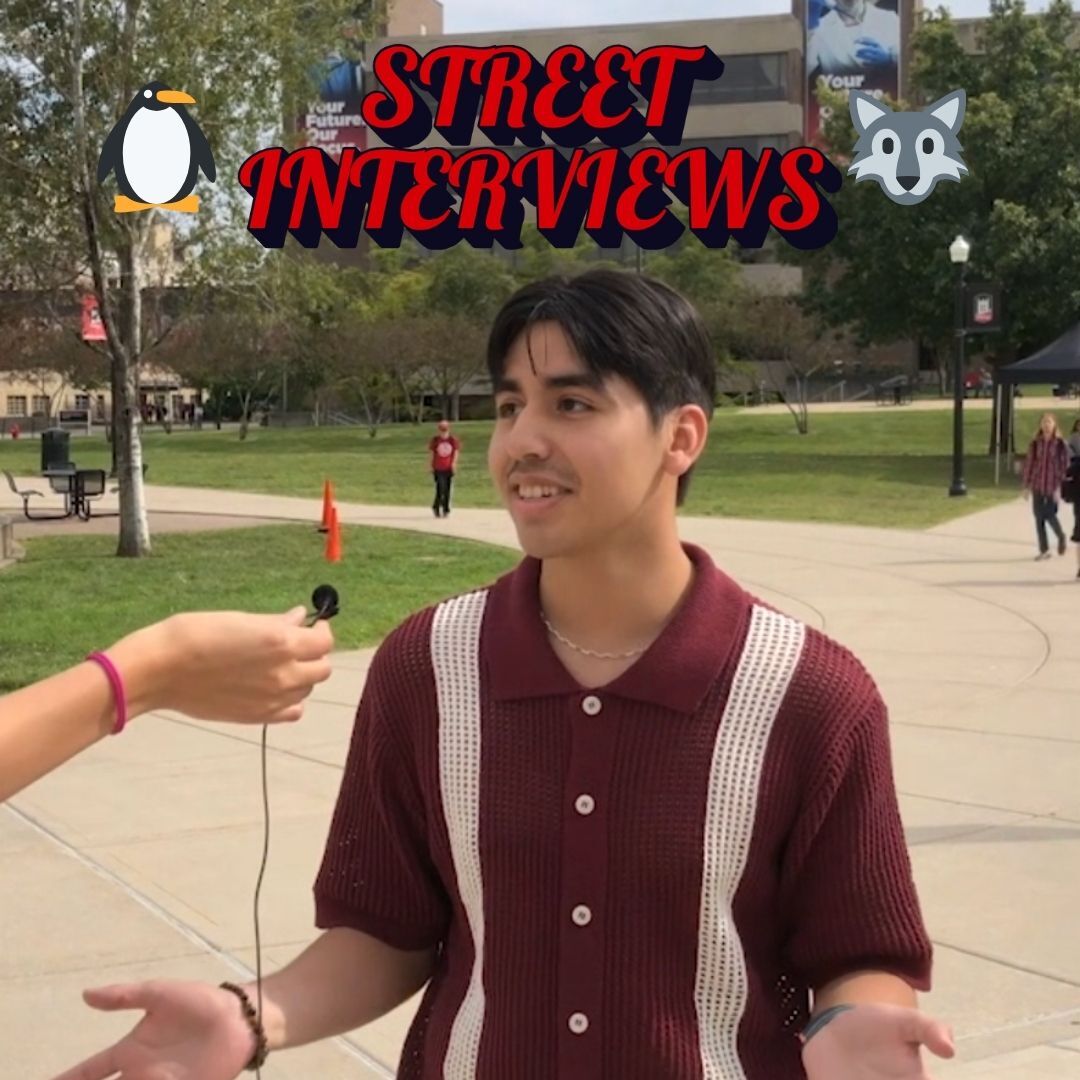 Isaac Garcia, a junior health sciences major, responds to a street interview prompt. If you could take any class, real or imaginary, what would it be? (Northern Star Graphic)