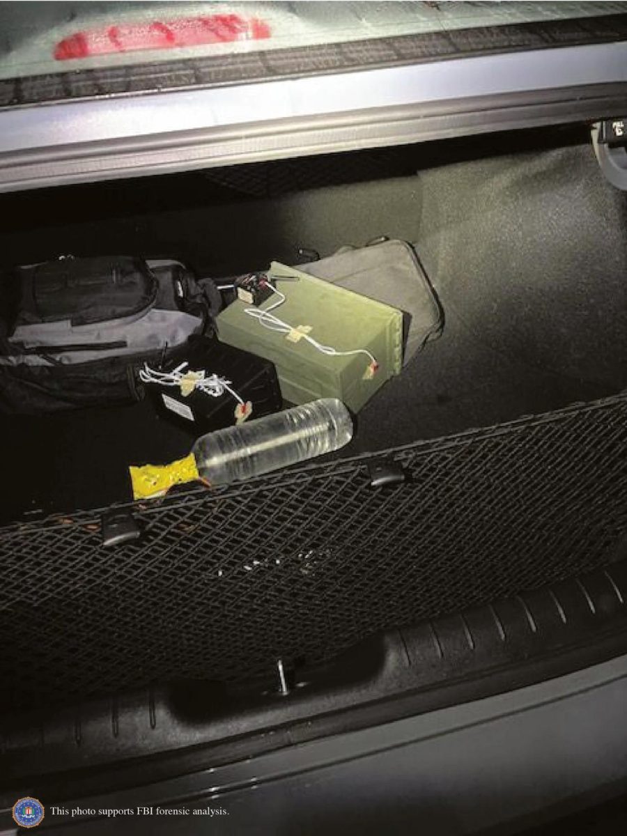 Explosive devices sit in Thomas Matthew Crooks’ car as they were originally discovered July 13. Crooks was responsible for the shooting that took place at a Trump rally over summer, wounding the former president in the ear. (FBI via AP)