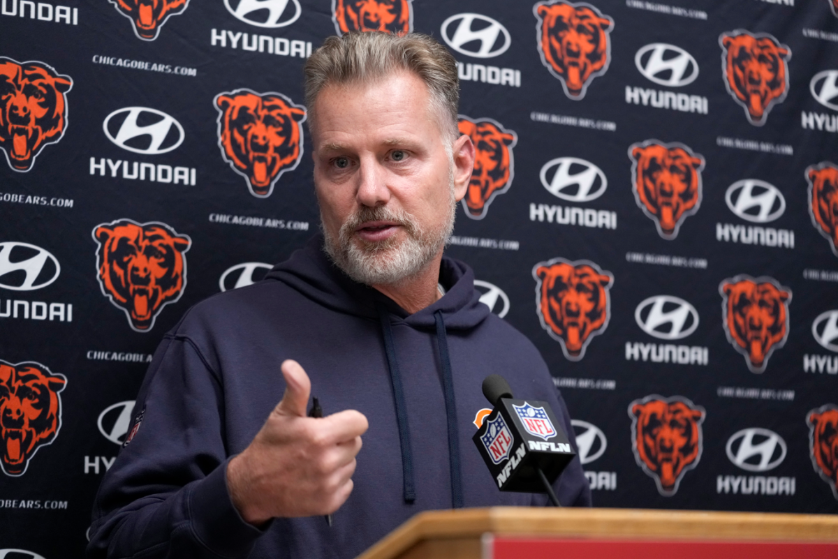 Chicago Bears head coach Matt Eberflus speaks during a news conference following an NFL preseason football game against the Kansas City Chiefs Aug. 22 in Kansas City, Missouri. Sports Editor Lucas Didier believes Eberflus and the Bears could find success in 2024. (Ed Zurga | AP Photo)