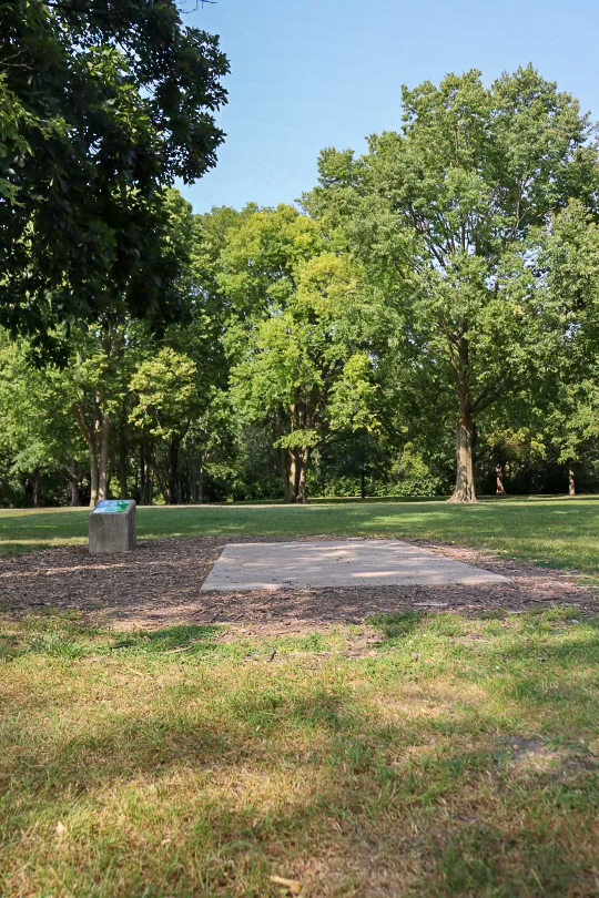  The concrete tee box at one of the holes at the disc golf course at Prairie Park in DeKalb.The tee box is the starting point where the player throws their first shot at a basket and is made from concrete, asphalt, rubber, gravel, or artificial turf, among other materials. (Marco Alvarez | Northern Star) 