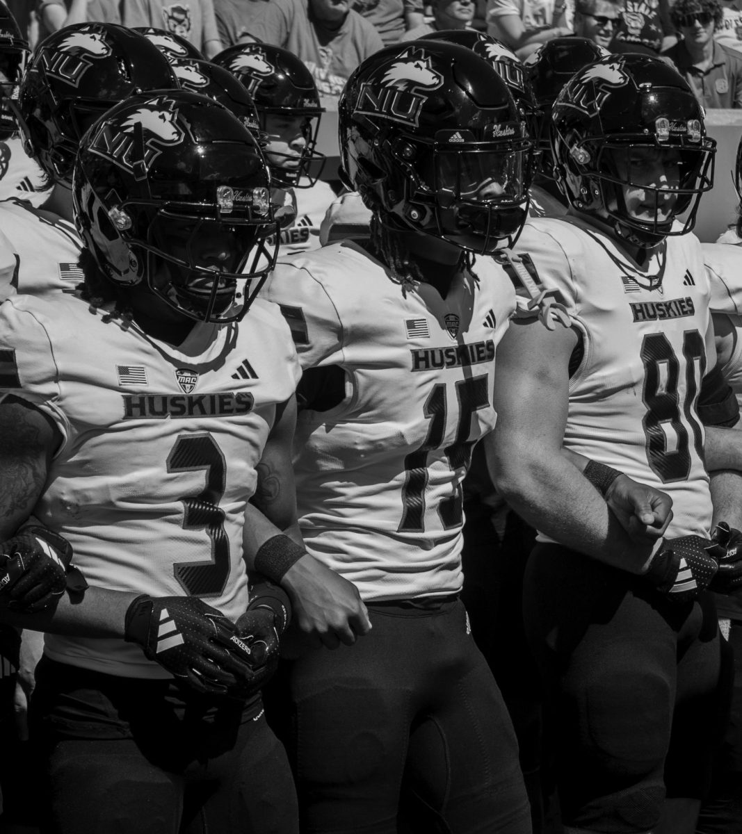 The NIU football team lines up outside of their tunnel as they prepare to take the field Saturday against NC State. The Huskies and Wolfpack had 13 punts combined, 8 of which were from NC State. (Tim Dodge | Northern Star) 

