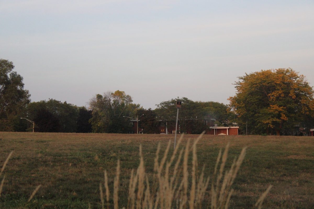 A empty plot of land on Blackhawk Road where the Greek Life Center will be built sits on a cloudy day. The land purchase for the Greek Life Center is set to close on Oct. 21. (Tim Dodge | Northern Star)