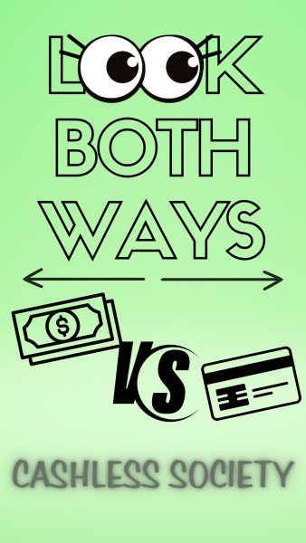 Cash and a credit card are separated by a “versus” symbol beneath the words “Look Both Ways” and the topic of the week: Should society go cashless? Credit cards may be much more environmentally friendly, but cash has greater security against cybercrimes.  (Lucy Atkinson | Northern Star)