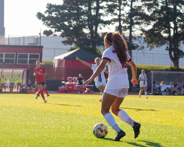 Junior defender Jordyn Saddler controls the ball Aug. 29 against University of Southern Indiana. NIU women's soccer lost 4-0 to the University of Notre Dame Fighting Irish on Thursday, its first loss of the 2024 season. (Totus Tuus Keely | Northern Star)