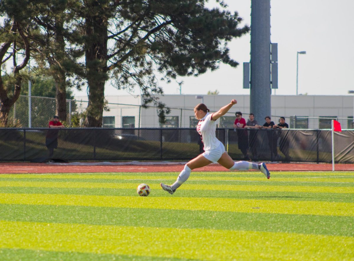 Freshman defender Julianna Hill winds up to clear the ball on Aug.  29 against the University of Southern Indiana. NIU women's soccer defeated Eastern Illinois University 3-0 Sunday for its fourth win of the season. (Northern Star File Photo)