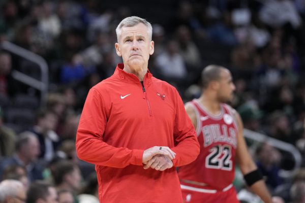 Chicago Bulls head coach Billy Donovan looks on during a timeout in the second half of an NBA preseason game against the Milwaukee Bucks on Oct. 14 in Milwaukee. Donovan is entering his fifth season coaching the Bulls. (Kayla Wolf | AP Photo)