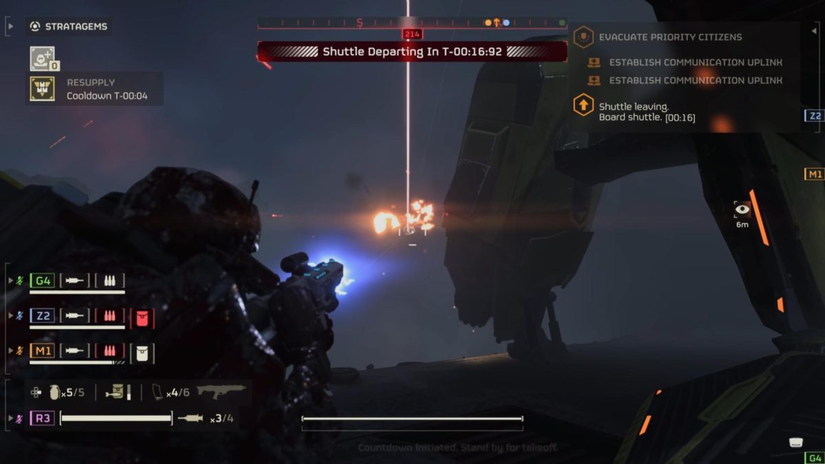 A player fires the "PLAS-101 Purifier" as an orbital bombardment rains down on a distant group of enemies. "Helldivers 2" received the last few changes of the 60-day plan and saw a dramatic increase in players. (Sony Interactive Entertainment under Fair Use) 