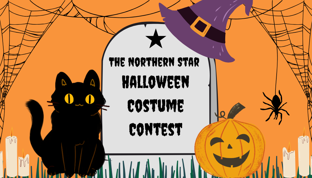 A tombstone reads “The Northern Star Halloween Costume Contest”  between a smiling jack-o-lantern and a black cat. The Northern Star Halloween Costume Contest will open for submissions Oct. 23 and close 5 p.m. on Oct. 29. (Lucy Atkinson | Northern Star)