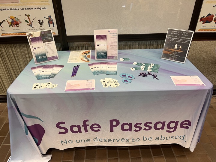 A table in the Founders Memorial Library displays Safe Passage items and information. Opinion Columnist Lalita Rai encourages all cultures, religions and societies to abandon the dangerous ideology that women should remain in every marriage, even abusive ones. (Lucy Atkinson | Northern Star)