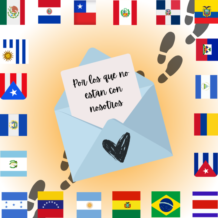 A letter that reads “Por los que no están con nosotros,” or in English “For those who are not with us,” floats over a path of footprints surrounded by 20 Latin American flags. As Latino Heritage Month comes to an end, Opinion Columnist Santiago Montañez emphasizes the need to both celebrate the cultural impact of Latin American communities in the U.S. and remember the sacrifices made by Latin American immigrants. (Lucy Atkinson | Northern Star)