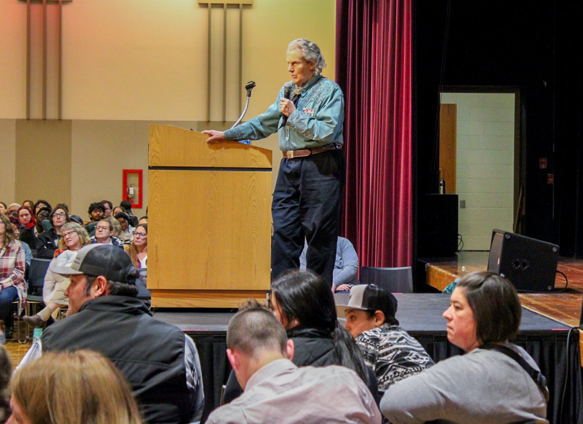 Temple Grandin speaks to the an audience in the Holmes Student Center. Grandin visited NIU for the Great Minds Are Not All the Same event. (Nia Jackson | Northern Star)