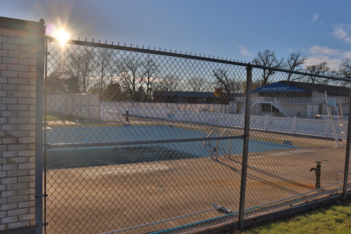 The sun shines over Hopkins Pool on Monday afternoon. The Hopkins Pool is undergoing demolition for the renovation of the pool which is expected to be completed by summer 2026. (Marco Alvarez | Northern Star)