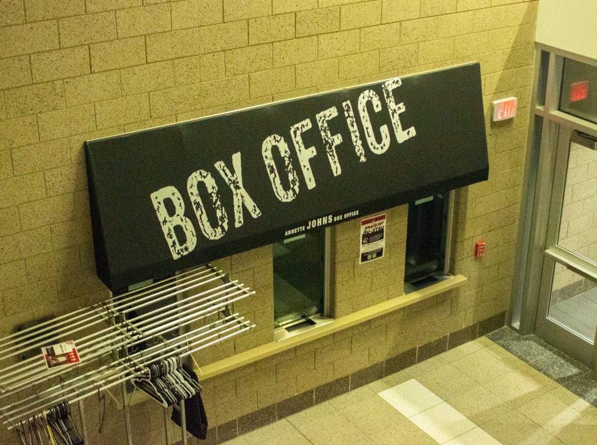 The Annette Johns box office sits inside the Stevens Building on Wednesday afternoon. At 8:30 a.m. Monday, around 70 faculty and students delivered a petition to NIU President Lisa Freeman at Altgeld Hall asking for the pause on recruitment for the MFA in Acting program. (Ethan Rodriguez | Northern Star)