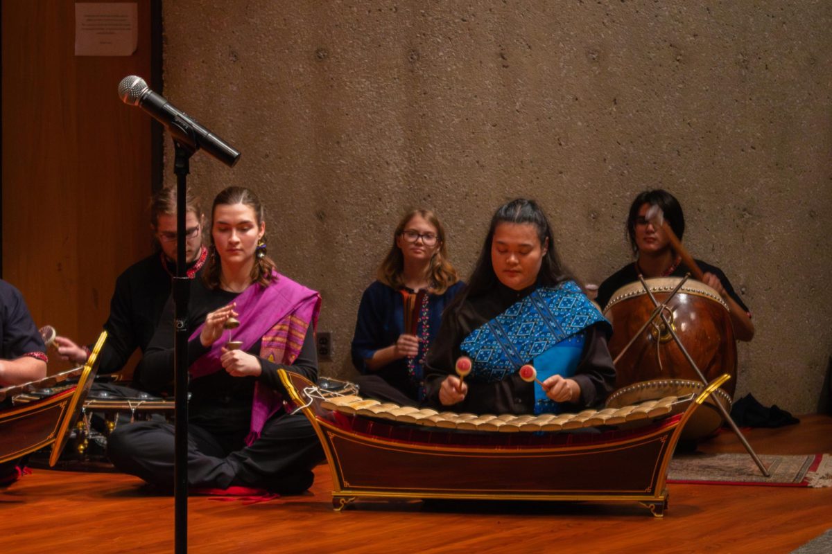 The Piphat Ensemble of the Thai Music Ensemble perform “Hao” as the first ensemble piece of the concert. The Piphat consists of the Ranat ek, Ranat thum, the Ching, Krap, Pi Nai, Khong wong yai,Taphon and the Klong that. (Totus Tuus Keely | Northern Star)