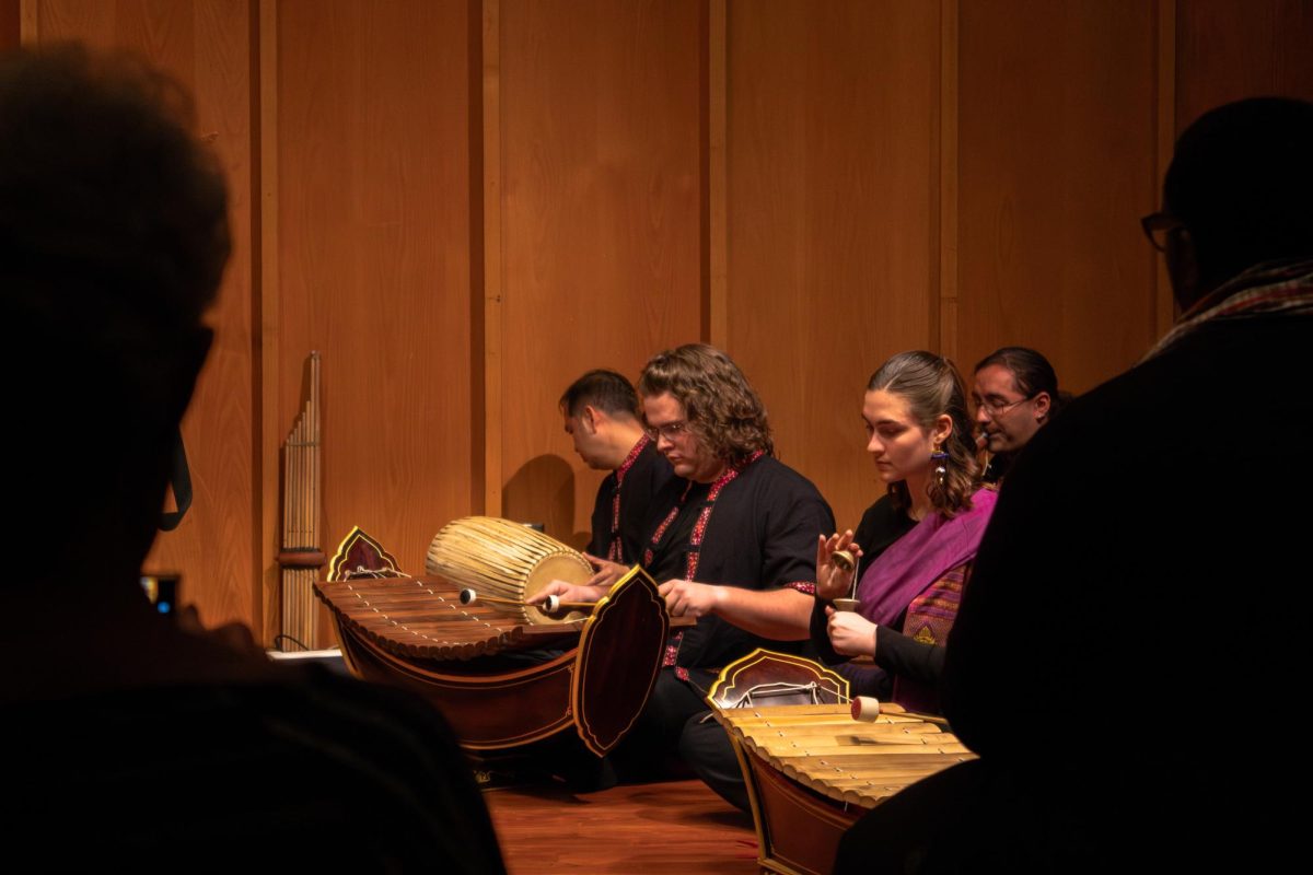 The Piphat Ensemble, consisting of all percussive instruments except for the Pi Nai, performs their first piece, “Hao.” The instruments demonstrated traditional Thai instruments made from either bamboo or metals. (Totus Tuus Keely | Northern Star)