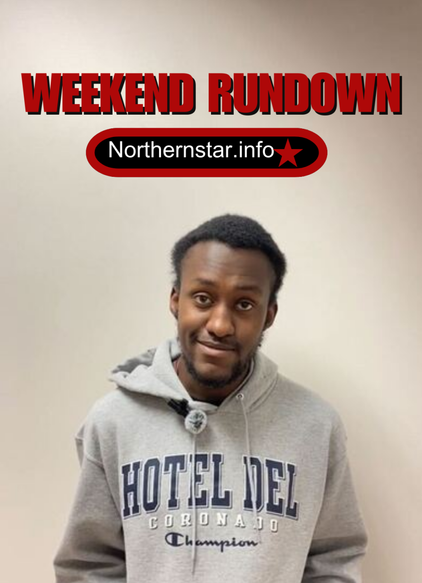 Jonathan Shelby stands behind the Weekend Rundown logo. This weekend, check out the School of Theatre and Dance's Fall Dance Concert. (Brynn Krug | Northern Star)