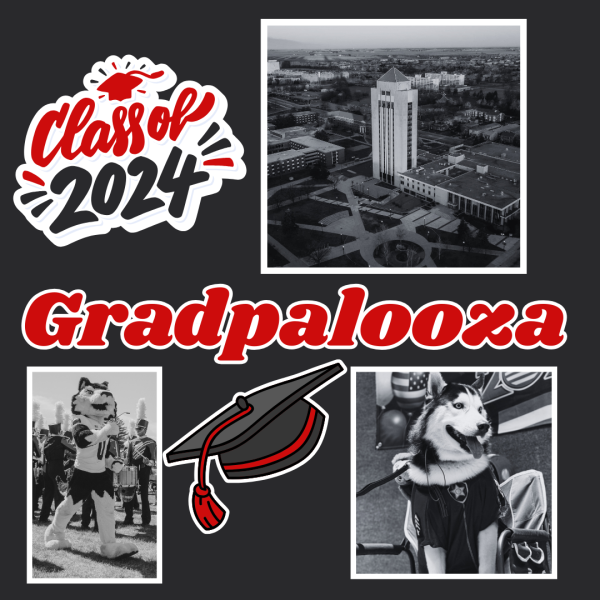 A graphic depicts the words “Class of 2024” and “Gradpalooza” along with photos of the Holmes Student Center, Victor E. Huskie and Mission III. The Class of 2024 Gradpalooza event will occur from 2:30 p.m. to 5 p.m. on Dec. 11 at the Holmes Student Center. (Tim Dodge | Northern Star)