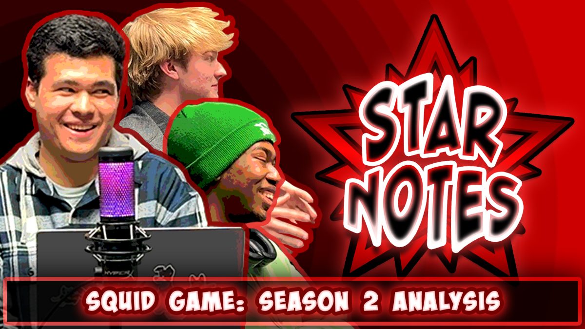 The faces of Ryan Day, Austin Lamb and Kahlil Kambui are placed next to the StarNotes logo. In this episode, they discuss what happened in Season 2 of the Netflix series, "Squid Game." (Ryan Day | Northern Star)