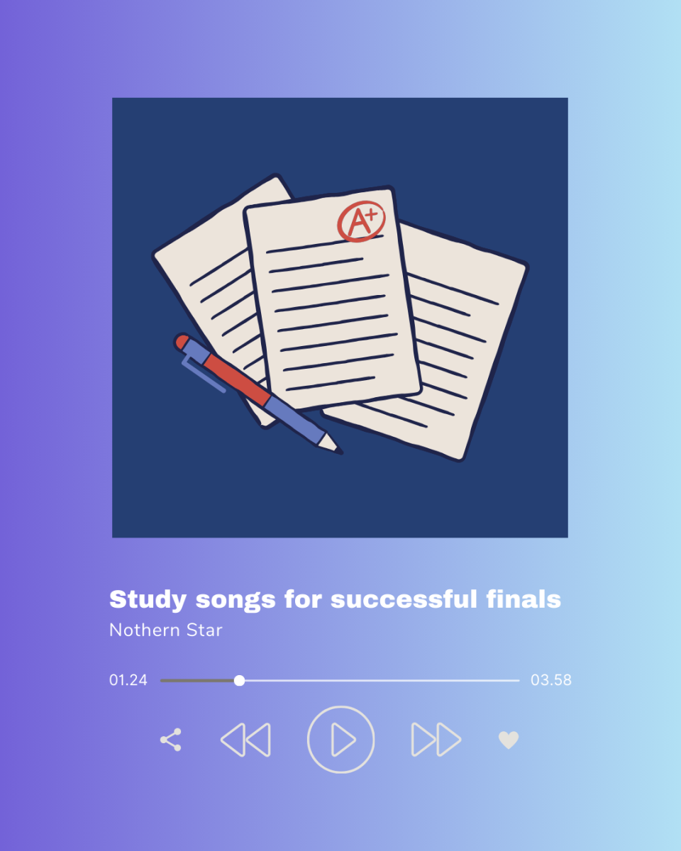 A graphic shows a Spotify playlist with study songs. Here are the Northern Star's picks for songs to study to during finals week. (Brynn Krug | Northern Star)