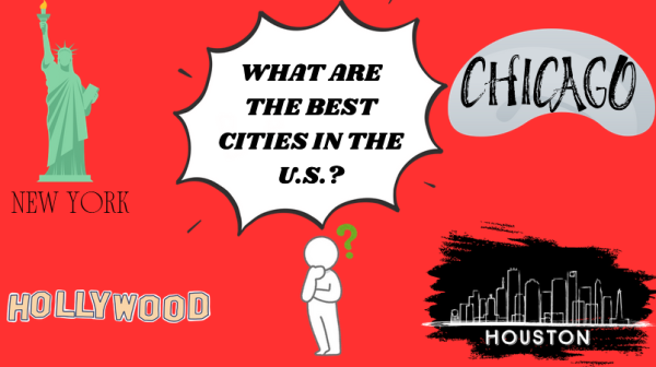 A graphic shows a monument representing four major U.S. cities with the words in a spiked bubble saying "What are the top major U.S. cities?". Opinion columnist Mariah Varnado believes that L.A., Chicago, New York and Houston are the top major cities in the U.S. (Kahlil Kambui I Northern Star)