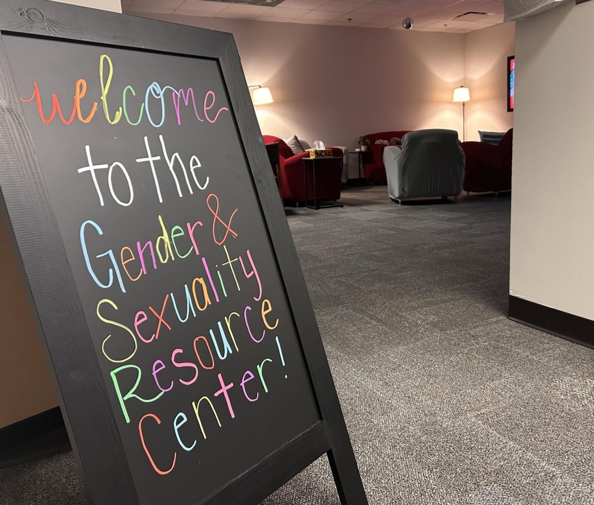 A welcome sign is inside the Gender and Sexuality Resource Center. The center held a series of activities and events for students to participate in during the first two weeks of school. (Austin Lamb | Northern Star)