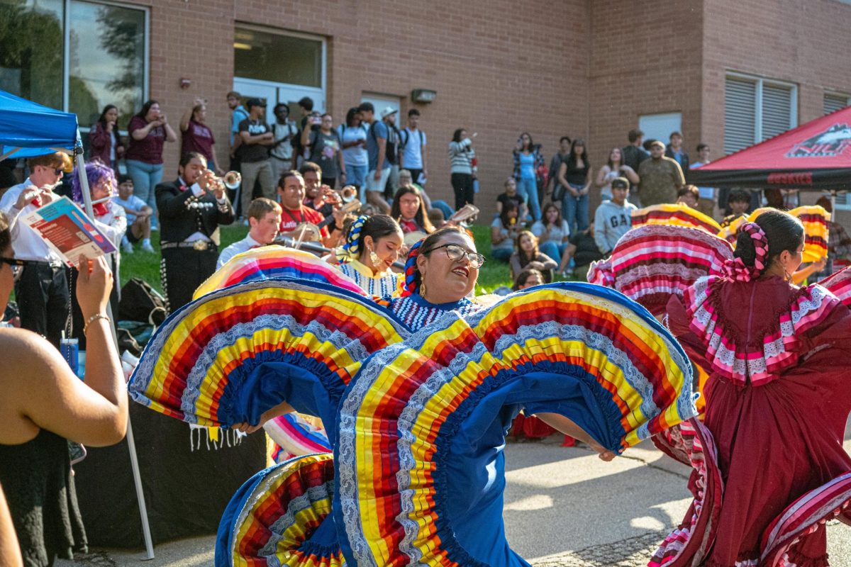Dancers from Ballet Folklorico Aztlan performed at Latin Chill on Tuesday. The organization is one of many groups on campus that represent the many cultures that can be found on NIU's campus. (Totus Tuus Keely | Northern Star)