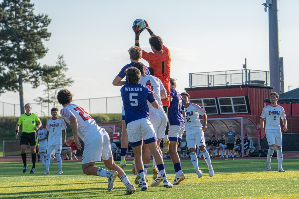 NIU men’s soccer junior goalkeeper Atahan Arslan (1) makes a save during the Huskies’ game against Western Illinois University on Aug. 28. Sports Editor Kalin Schaefer shares her three biggest takeaways from NIU’s 3-1-1 start to the season. (Totus Tuus Keely | Northern Star)