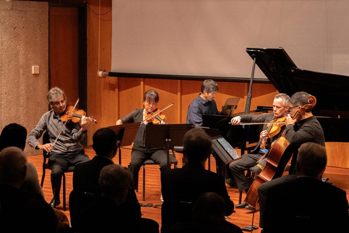 The Avlon String Quartet, joined by pianist Winston Choi, performs Narongrit Dhamabutra’s “Quintet For the Spirits of ASEAN” on Friday in the Recital Hall of the Music Building. The performance was proceeded with a lecture from composer Dhamabutra on the piece beginning at 6 p.m. and was followed by a reception with Thai food in the Music Library. (Totus Tuus Keely | Northern Star)