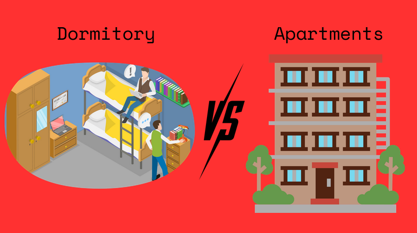 A graphic depicts "Dormitory vs Apartments." Where is the best place to stay as a college student student. (Kahlil Kambui | Northern Star)