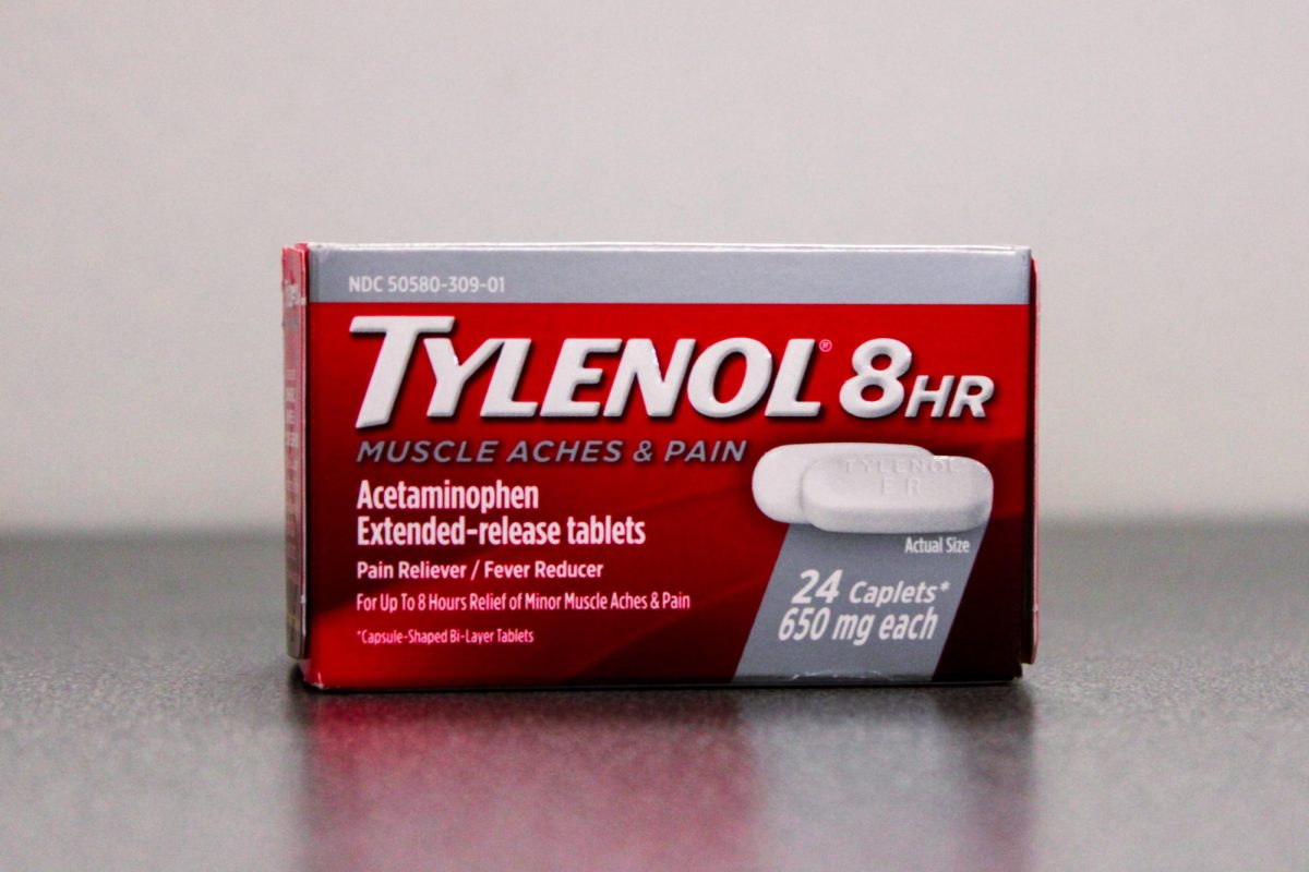 A package of Tylenol 8 hour extended-release tablets sits on a table. Opinion Columnist Lucy Atkinson believes the Trump administration's claim that Tylenol causes autism is a scary case of misinformation. (Ethan Rodriguez | Northern Star)