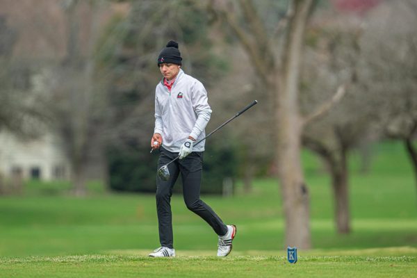 NIU men’s golf sophomore Patrick Raupp prepares to tee off at the Kishwaukee Intercollegiate on April 5. NIU finished in 15th at the Gopher Invitational, which finished on Monday, while Raupp took 73rd. (Totus Tuus Keely | Northern Star)