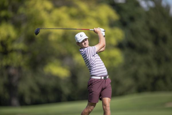 NIU men’s golf sophomore Jack Mulligan follows through a swing during practice at Rich Harvest Farms. Mulligan was the Huskies’ top finisher at the Jim DeLapa Collegiate, which ended on Monday. (Courtesy of NIU Athletics