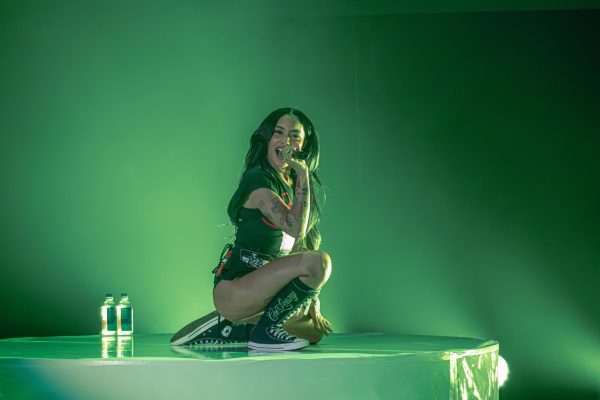 Singer Coi Leray performs on stage on Thursday at the Egyptian Theater, 135 North Second St. Coi Leray was invited by CAB to perform for a Homecoming Concert, with the previous being Waka Flocka Flame in 2022. (Totus Tuus Keely | Northern Star)