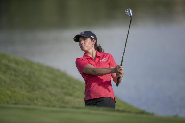 NIU women’s golf sophomore Dakota Tallent follows through a shot during practice at Rich Harvest Farms. Tallent was the highest placing Huskie at the White Sands Bahamas Invitational, which wrapped up Monday. (Courtesy of NIU Athletics)