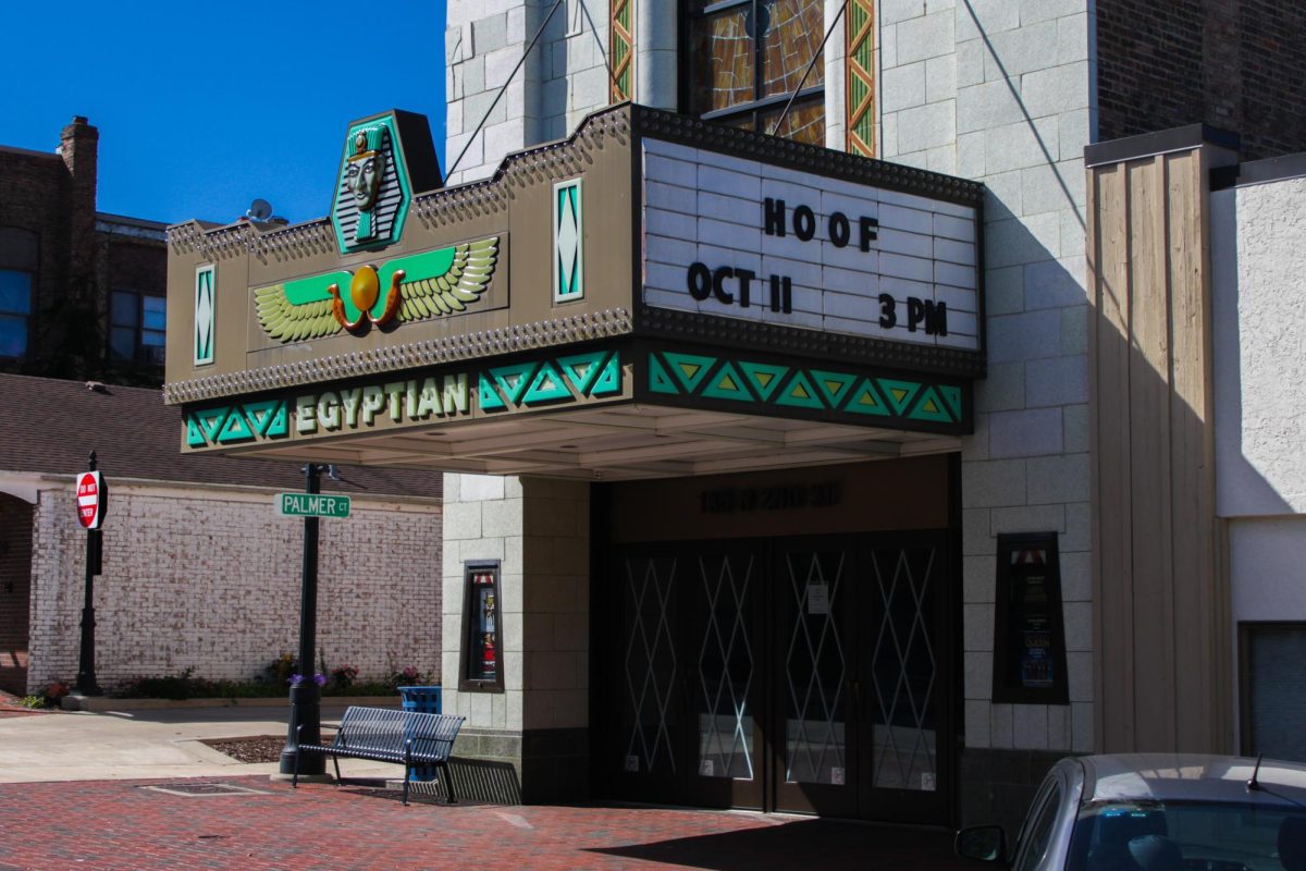 The entrance to the Egyptian Theatre displays the sign marking the showing of "Hoof." The Egyptian Theatre is showing a series of horror films to celebrate the month of October. (Ethan Rodriguez | Northern Star)