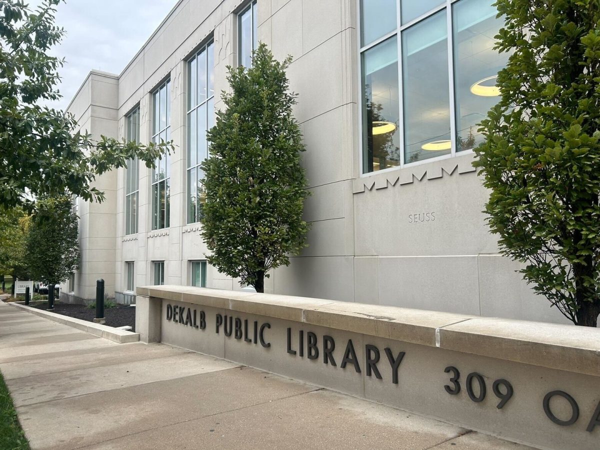 The DeKalb Public Library sits on a cloudy day. The DeKalb planning and zoning committee met Monday to discuss a petition by James Hartwig, as well as a final plat of subdivision for a gas station and convenience store planned for the southeast corner of South Fourth Street and Taylor Street. (Austin Lamb | Northern Star)