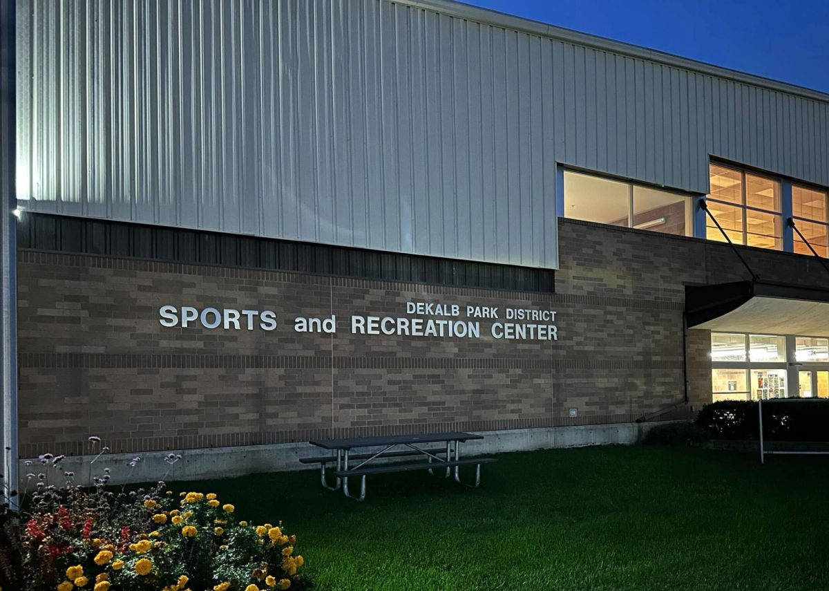 The DeKalb Park District Sports and Recreation Center sits open on a cloudy night. The park district provided updates on several ongoing or soon to begin construction projects and renovations. (Diego Martinez | Northern Star)