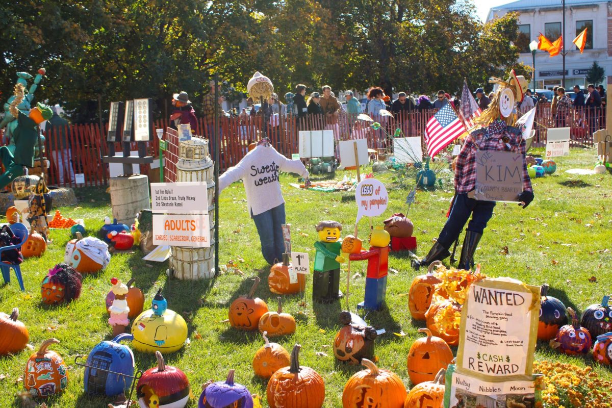 Several decorated pumpkins lay in front of the DeKalb County Courthouse for the annual decorated pumpkin competition at the 2024 Sycamore Pumpkin Fest. This Weekly Writeup features several events including Pumpkin Fest, Family Weekend and more. (Northern Star File Photo)
