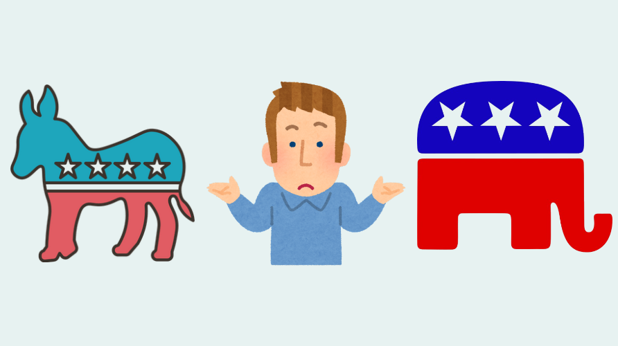 A graphic depicts a man shrugging between the Democrat Donkey and Republican Elephant, appearing confused as he can't decide between the two. Opinion Editor Kahlil Kambui believes that being apolitical is not option.