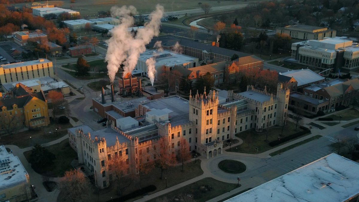 Altgeld Hall is seen through an overhead view of NIU's campus. An NIU task force seeks to reimagine art on campus by making it more integrated into student life. (Northern Star File Photo)