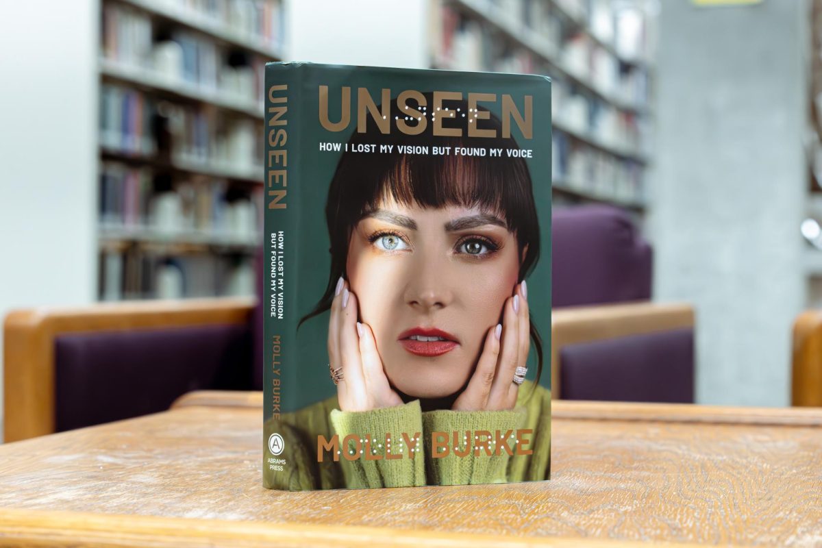 “Unseen: How I Lost My Vision but Found My Voice” written by Molly Burke sits on a table in the Founders Memorial Library. The book was published on Tuesday by Abrams Press. (Totus Tuus Keely | Northern Star)
