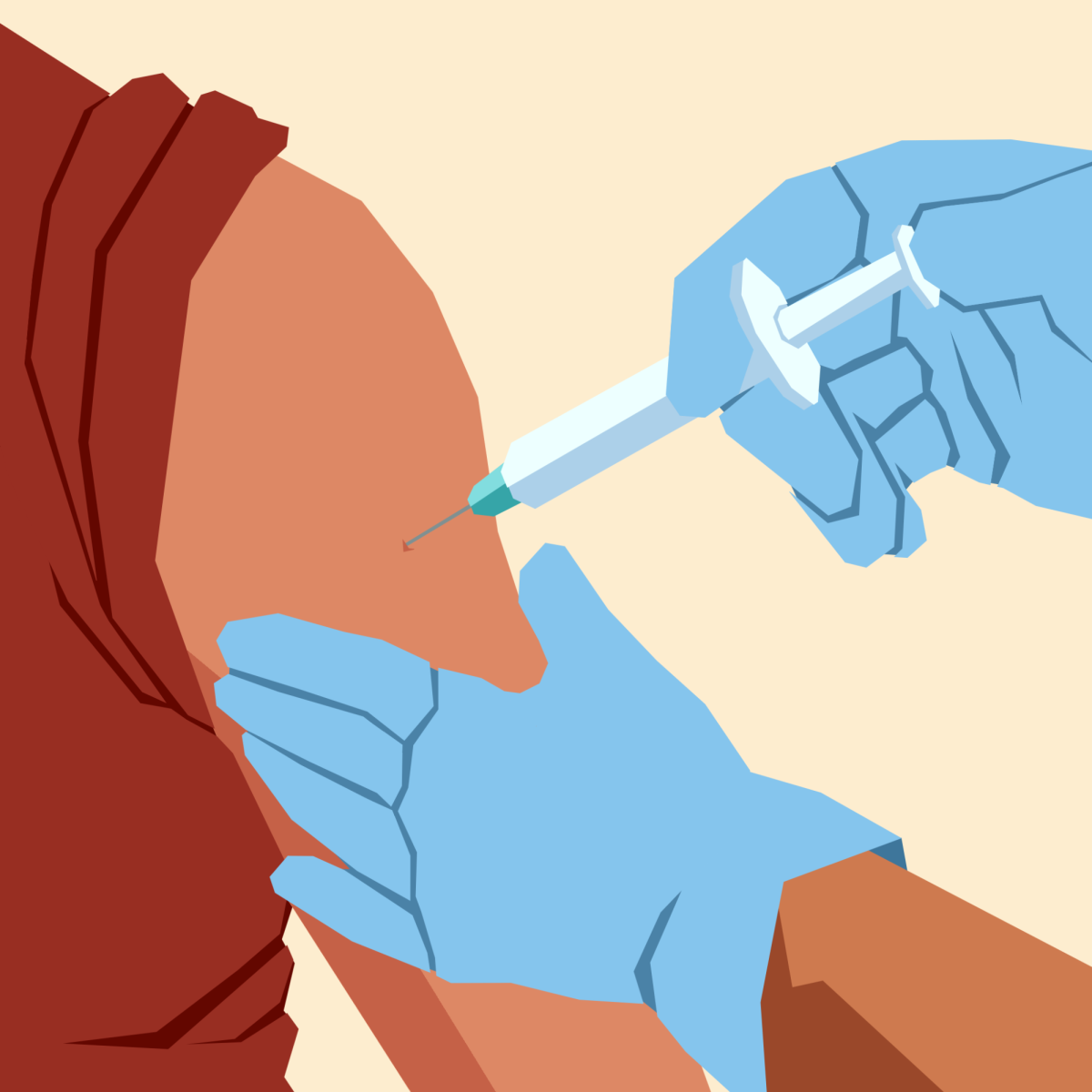A cartoon depicts a person receiving a shot in the arm. Opinion Columnist Lucy Atkinson argues that it's important to get vaccinated. (Maxwell Lehmann | Northern Star)