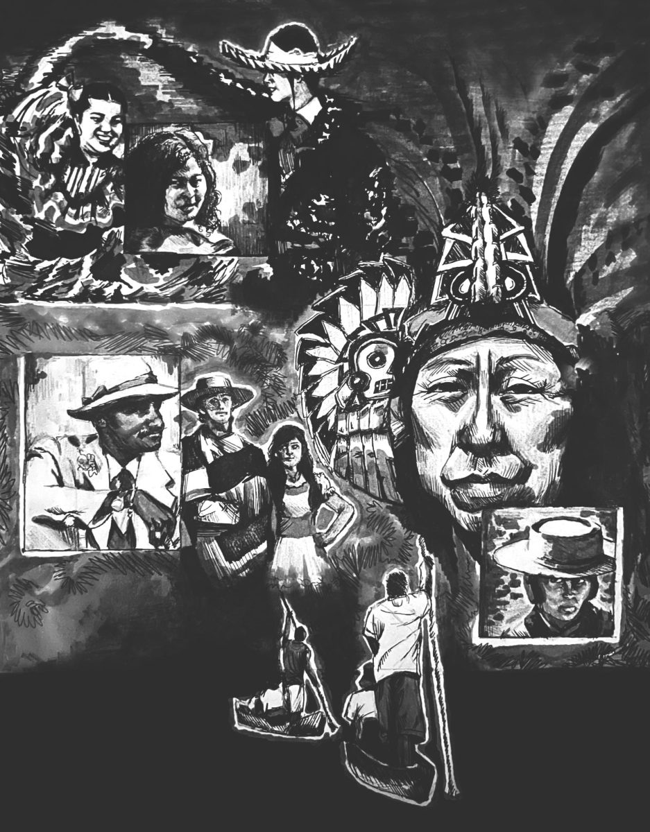 An illustration depicts images significant to Latin Culture. The illustration is in observance of Latino Heritage Month. (Samantha Duthie | Northern Star)