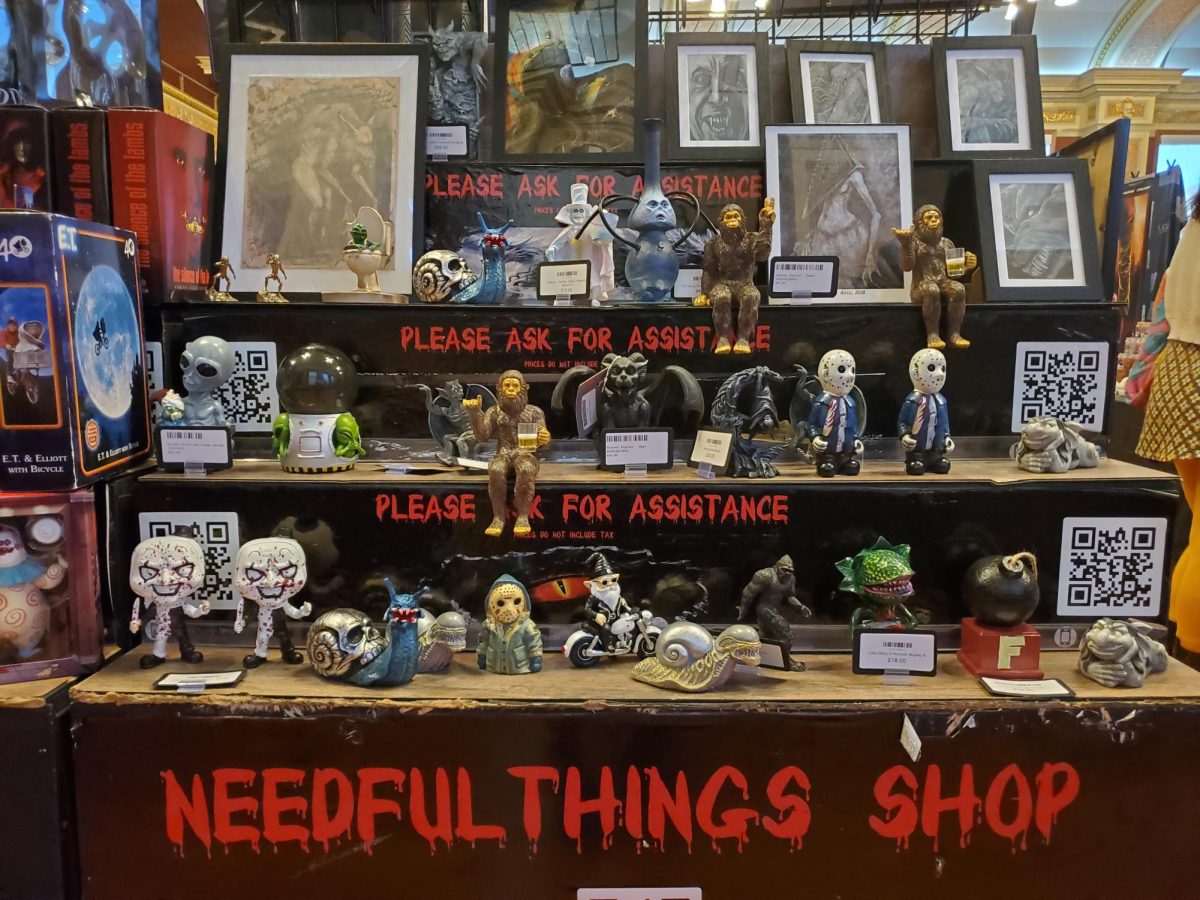 An assortment of horrific figures, comprised of aliens and serial killers, are displayed on a table. The Dark Arts and Oddities Convention took place on Saturday and Sunday and featured a variety of gothic and odd items. (Jonathan Shelby | Northern Star)