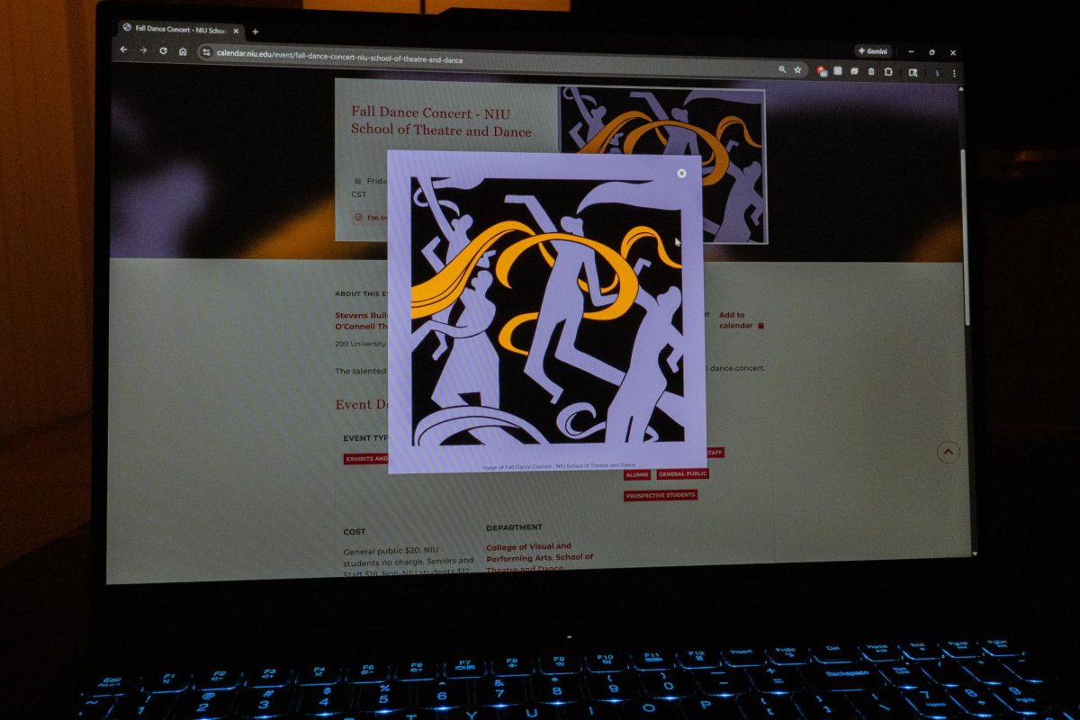 The graphic for the Fall Dance Concert is displayed on a computer screen. The concert ran from Friday to Sunday at the Stevens Building in the O'Connell Theatre. (Totus Tuus Kelly | Northern Star)