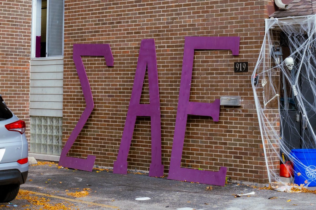 The letters of the fraternity Sigma Alpha Epsilon sit outside of their house, located at 919 Greenbrier Road. Assistant Opinion Editor Emily Beebe argues that attending fraternity parties can be fun, if people are smart about it. (Totus Tuus Keely | Northern Star)
