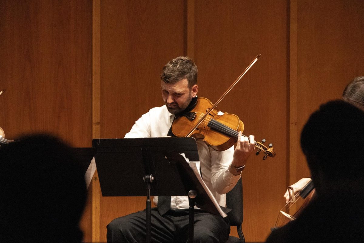 The Dákiti String Quartet performs “String Quartet no. 7 in F minor, Op.108” by Dmitri Shostakovich on Nov. 24 in the Recital Hall in the Music Building. Shostakovich composed “String Quartet no. 7 in F minor, Op.108” in 1960 and is his shortest quartet piece. (Grace Kilbreath | Northern Star)