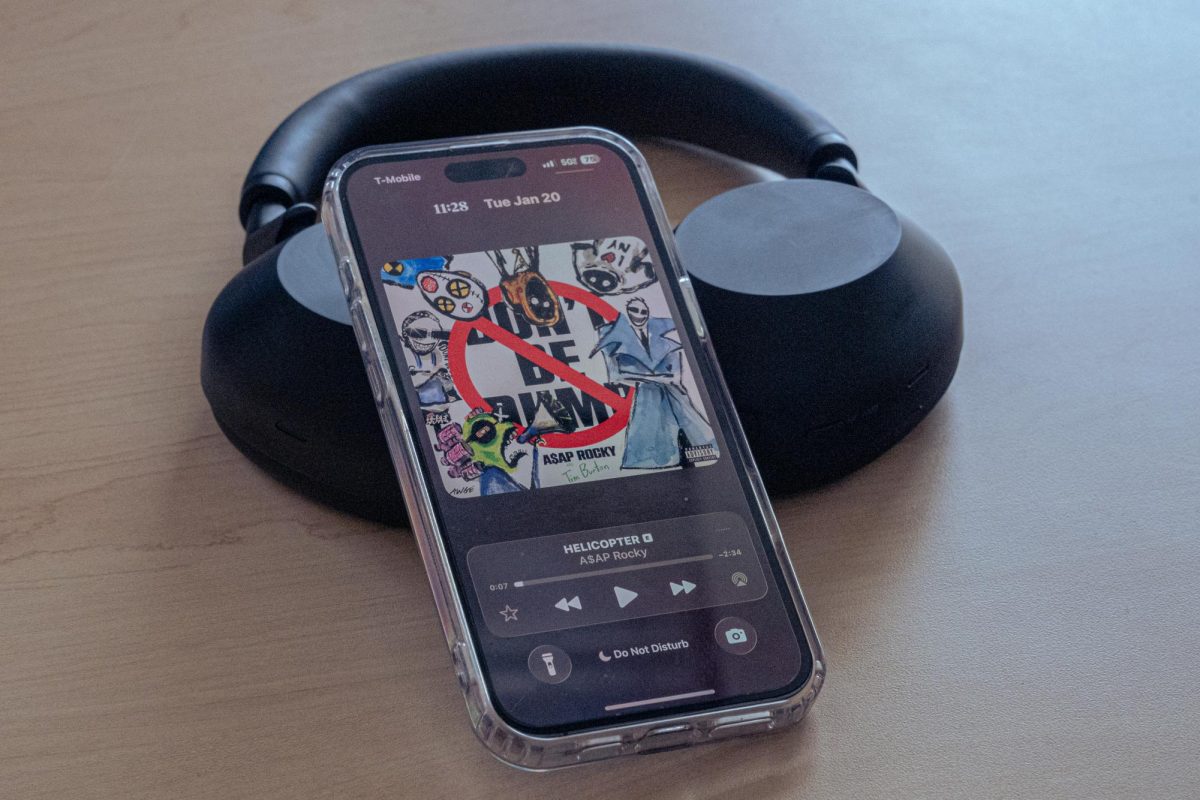 “Helicopter” by A$AP Rocky is playing through Apple Music on a phone. Assistant Lifestyle Editor Kahlil Kambui leaves his review on A$AP Rocky’s new album released on Friday. (Totus Tuus Keely | Northern Star)
