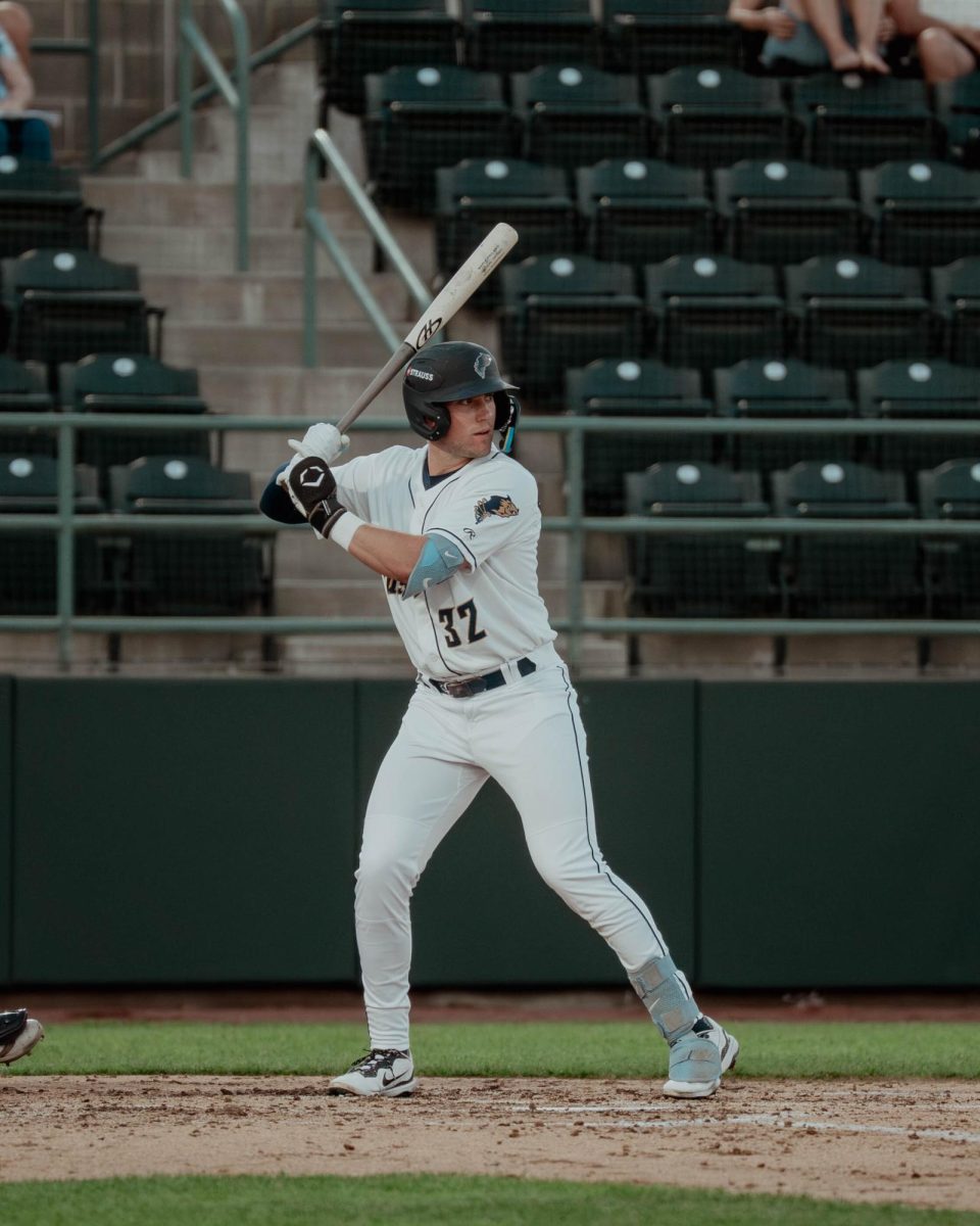 Former NIU catcher/outfielder Colin Summerhill comes up to bat for the Tri-City Dust Devils during the 2025 season. Summerhill finished his first season in the Los Angeles Angels’ organization, where he signed after graduating from NIU. (Courtesy of Colin Summerhill)